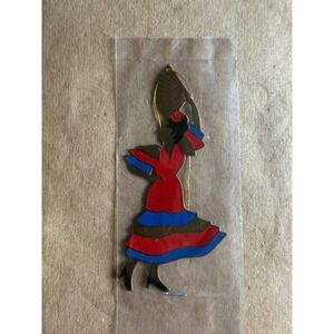 Vintage Flamenco Dancer Ornament Red‎ Blue Enamel Brass Women's OS Christmas